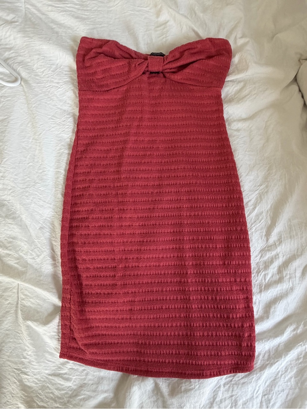 Forever 21 Strapless Knit Tube Dress in Rose Red with Bow